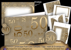 Gold Lace 50 Landscape 7x5inch Card & Envelope Mini Kit
