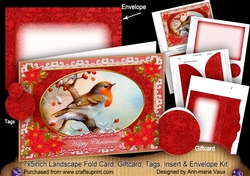Red Robin Happy Christmas 7x5inch Landscape Card & Envelope Mini Kit