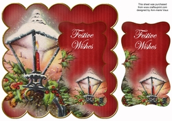 Red Christmas Lantern Festive Wishes 8in Scallop Topper