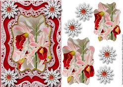 Red Pink Orchids A5 Lace Card Front Step by Step