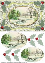 Christmas Snow Scene A5 Oval Lace Card Front Step by Step