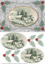 Christmas Snow Village A5 Lace Card Front Step by Step