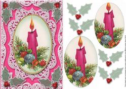 Christmas Pink Candle A5 Lace Card Front Step by Step