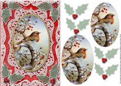Christmas Robin1 A5 Lace Oval Card Front Step by Step
