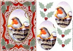 Christmas Robin 2 Oval A5 Lace Card Front Step by Step