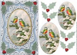 Christmas Blue Tits A5 Lace Card Front Step by Step