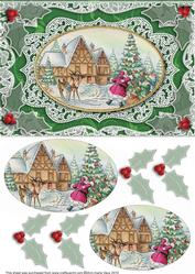 Santa Decorating Tree A5 Lace Card Front Step by Step