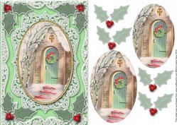 Christmas Door 2 A5 Oval Lace Card Front Step by Step