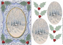 Christmas Snow Cottage A5 Lace Card Front Step by Step