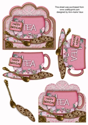 Pink Happy Birthday Tea Cup Scallop Decoupage Step by Step