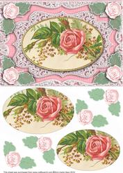 Rose Bouquet 1 A5 Lace Oval Card Front Step by Step