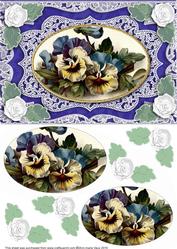 Blue Pansies A5 Oval Lace Card Front Step by Step
