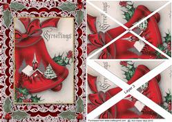 Christmas Greeting Bell A5 Lace Card Front Side Step Stacker