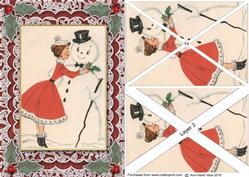 Mummy Kissing Snowman A5 Card Front Side Step Stacker