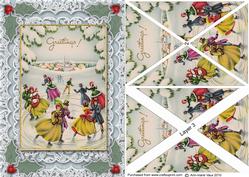 Christmas Skating A5 Lace Card Front Side Step Stacker