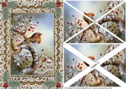 Christmas Robin A5 Lace Card Front Side Step Stacker