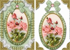 Pink Green Roses Lace N Ruffles Card Front Step by Step