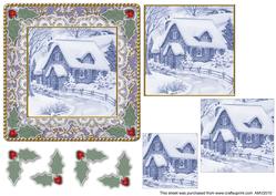 Christmas Lonely Cottage Lace N Damask Square Card Front