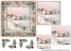 Christmas Church 1 Lace N Damask Square Card Front