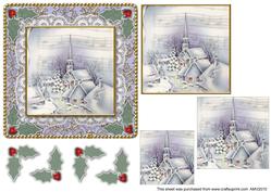 Christmas Blue Village Lace N Damask Square Card Front