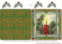 Christmas Candle 2 Lace N Damask Square Folded Card