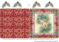 Christmas Lantern Lace N Damask Square Folded Card