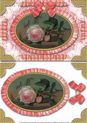 Single Pink Rose Lace N Ruffle Card Front Step by Step