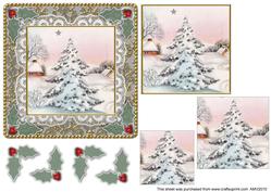 Christmas Snow Tree Damask Lace Square Card Front