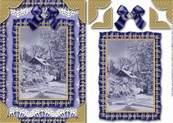 Christmas Blue Snow Scene Ruffle Card Front