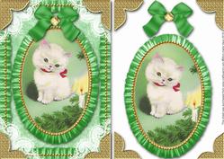 Christmas Kitty Lace N Ruffles Card Front Step by Step