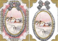 Christmas Snowy Village Lace N Ruffles Card Front