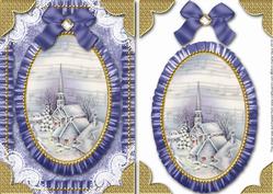 Christmas Blue Village Lace N Ruffles Card Front