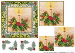 Christmas Candle 3 Lace Damask Square Card Front