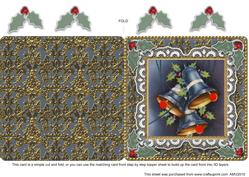Christmas Blue Bells Lace Damask Square Folded Card