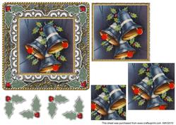 Christmas Blue Bells Lace Damask Square Card Front