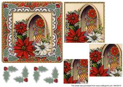 Christmas Red Poinsettias Lace Damask Square Card Front