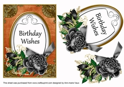 Black Rose Birthday Wishes 7x5in Oval Decoupage Topper