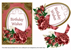 Red Rose Birthday Wishes 7x5in Oval Decoupage Topper