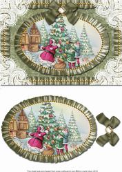 Santa Decorating Tree Lace N Ruffles Card Front Step by Step