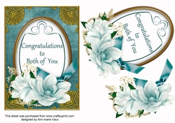 Teal Congratulations Both Magnolia 7x5in Oval Decoupage Topper