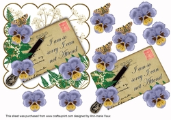 Blue Pansy I can not Attend Ink Saver 6in Decoupage Step by Step