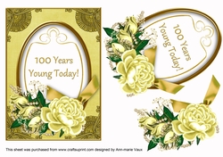 Lemon Rose 100 Years Young 7x5in Oval Decoupage Topper