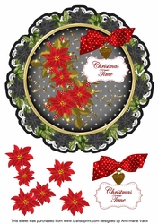 Black Red Poinsettia Christmas Time 8in Doily Decoupage Topper