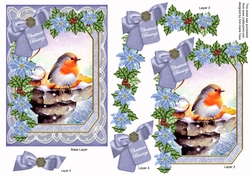 Blue Robin Christmas Blessings 7x5in Fancy Lace Step by Step