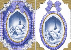 Blue Christmas Village Lace N Ruffles A5 Card Front