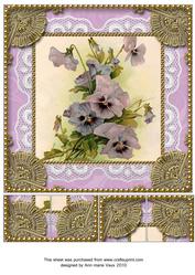 Purple Pansies 8 x 8inch Lace Gold Picture Sheet