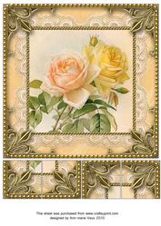 Peach Roses 8 x 8inch Lace Gold Picture Sheet