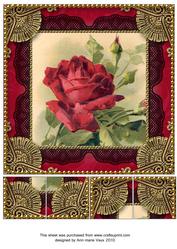 Red Roses 8 x 8inch Black Lace and Gold Picture Sheet
