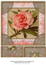 Oriental Pink Peony 8x8inch Lace N Gold Picture Sheet