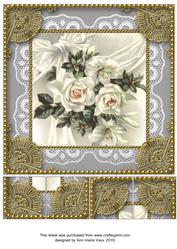 Beautiful White Roses 8x8inch Lace N Gold Picture Sheet